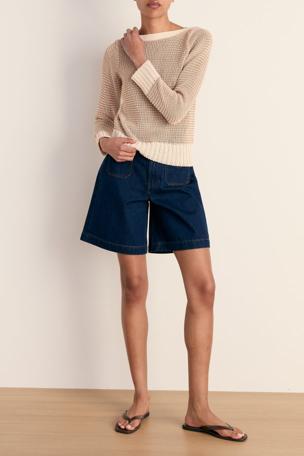 Veronica Beard Orlian Knit Pullover Sweater - Chai/Ecru