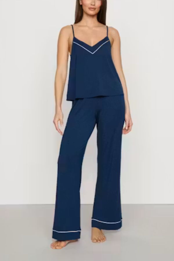 Eberjey Gisele V-Neck Cami & Pant PJ Set - Navy / Ivory