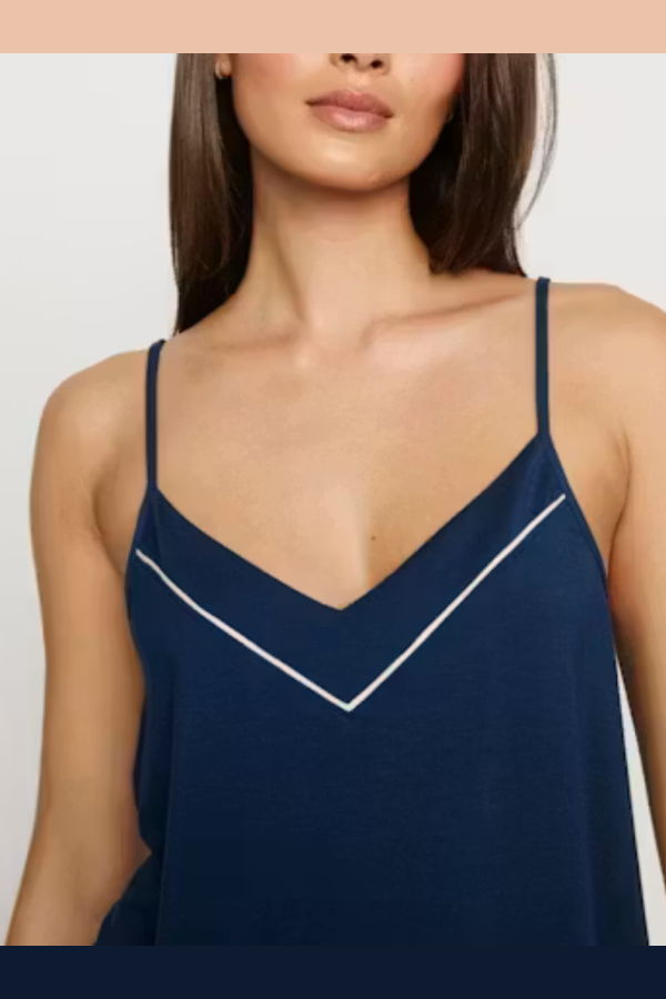Eberjey Gisele V-Neck Cami & Pant PJ Set - Navy / Ivory