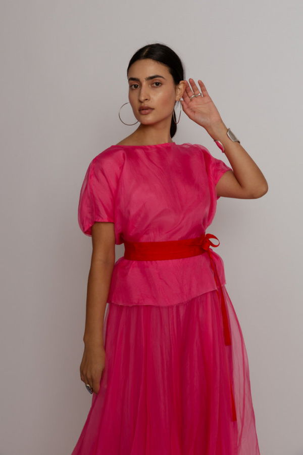 Louiza Babouryan Watermelon Organza Top
