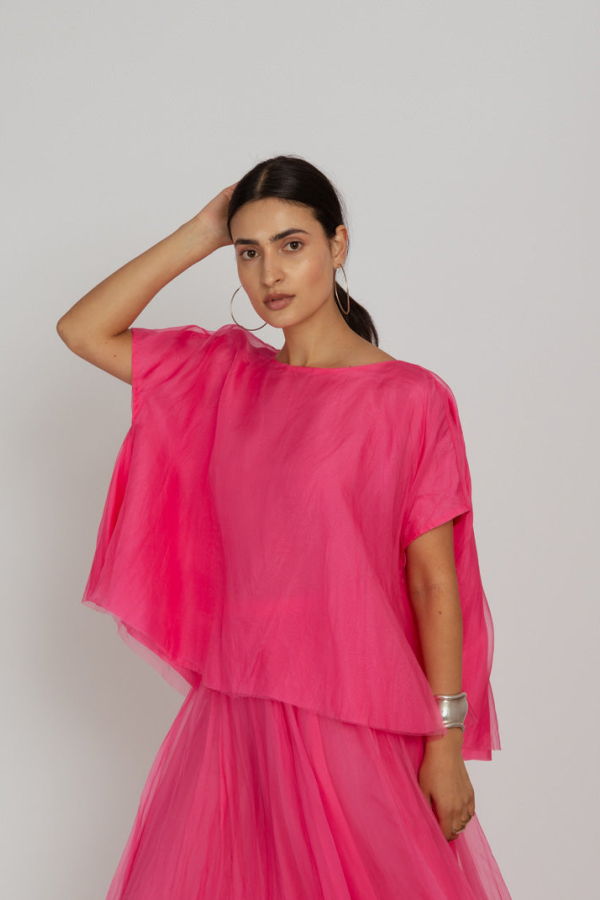 Louiza Babouryan Watermelon Organza Top