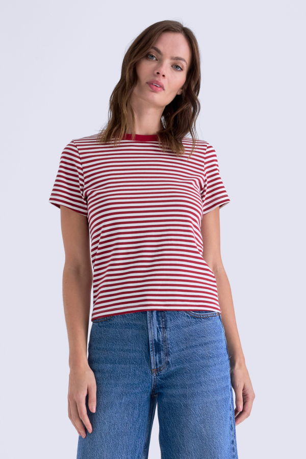 PISTOLA Denim Alba Shrunken Tee - Racer Red Stripe