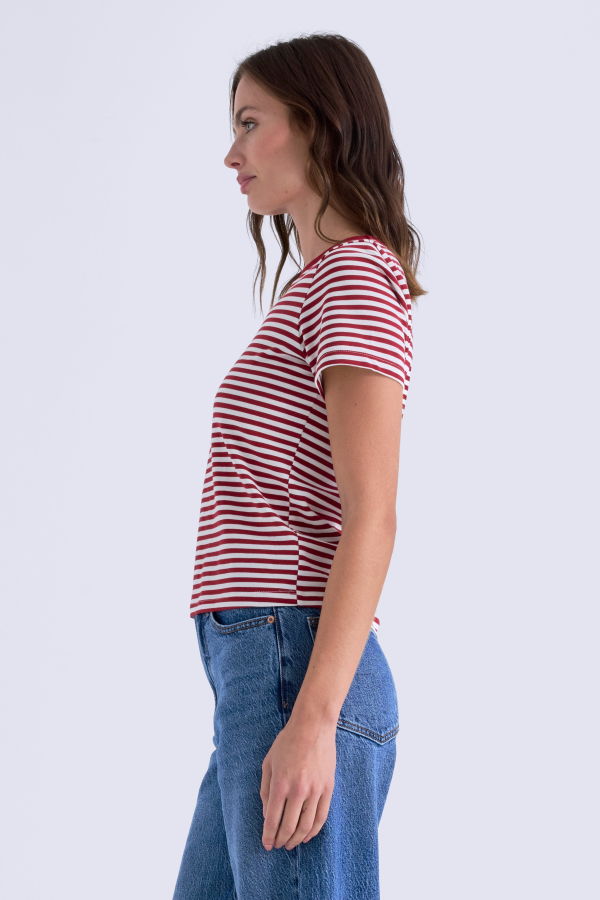 PISTOLA Denim Alba Shrunken Tee - Racer Red Stripe