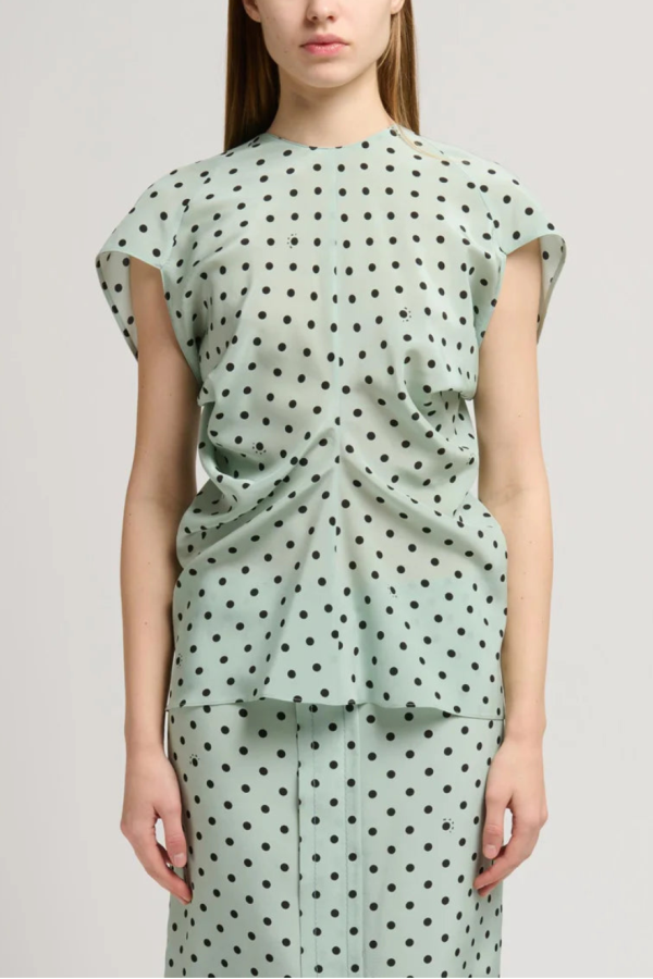 Marni Polka Rhythm Crepe de Chine Blouse - Mint