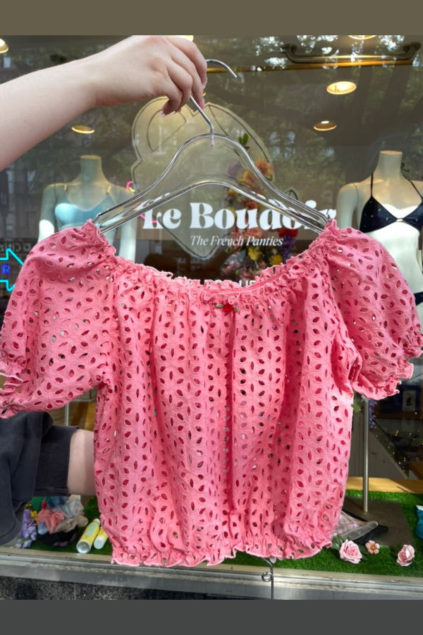 Miss Crofton Angelina Broderie Cropped Top - Dusty Pink