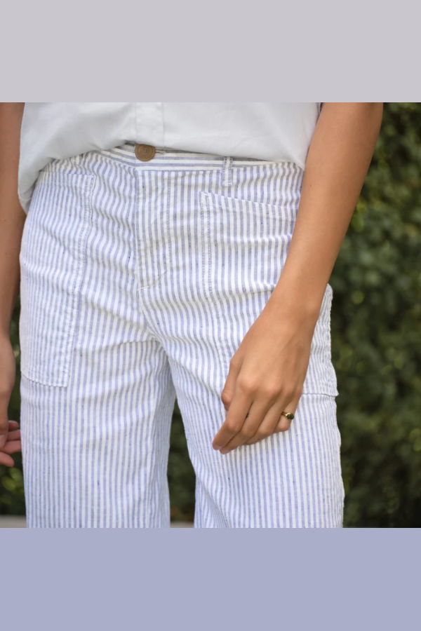 Frank & Eileen Limerick Wide-Leg Carpenter Pant - Navy White Stripe
