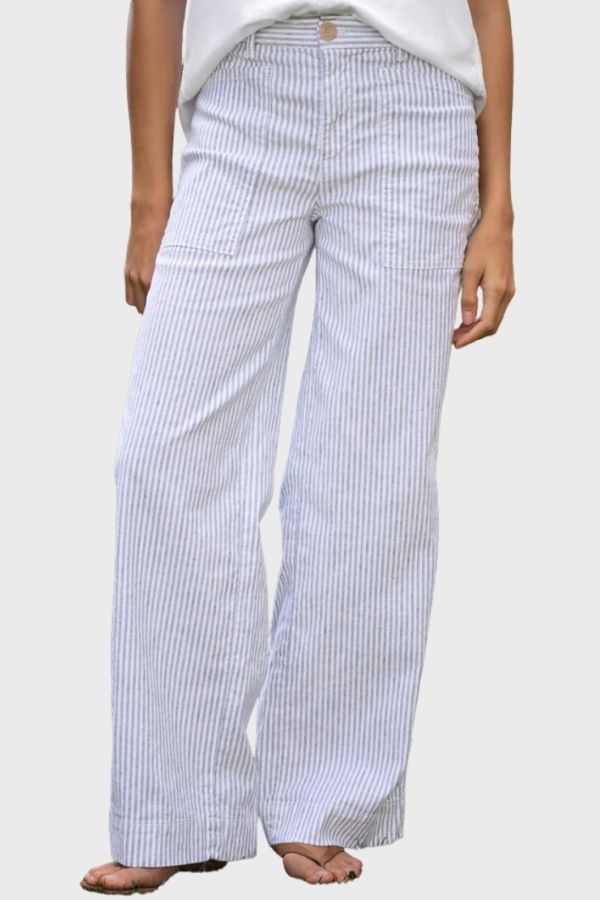 Frank & Eileen Limerick Wide-Leg Carpenter Pant - Navy White Stripe