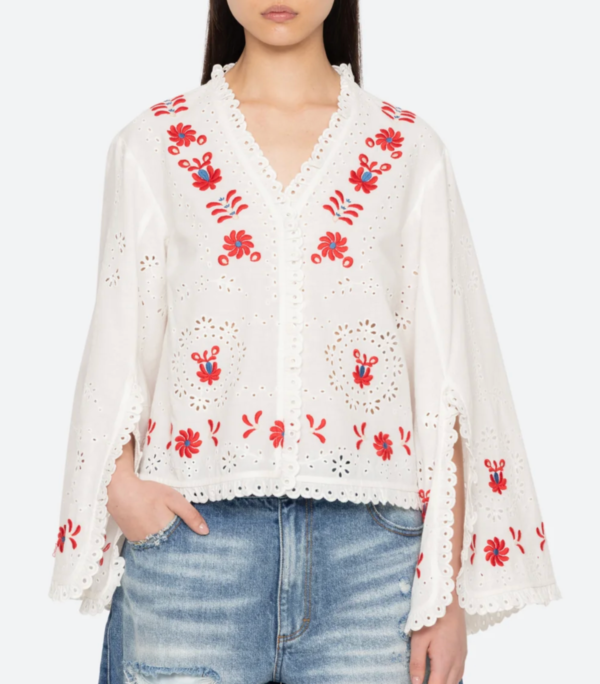Sea NY Catharina Embroidered Long Sleeve Top - Image 2 of 5