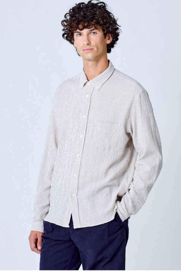La Paz Branco Button Down Shirt - Brown Stripe