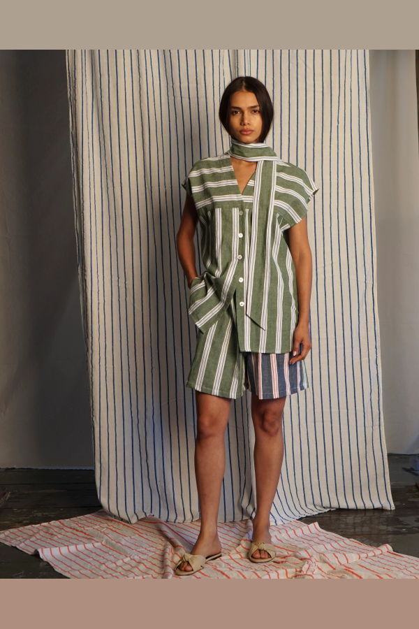 PROCHE Cabana Stripe Bermuda Shorts - Cactus/Chambray