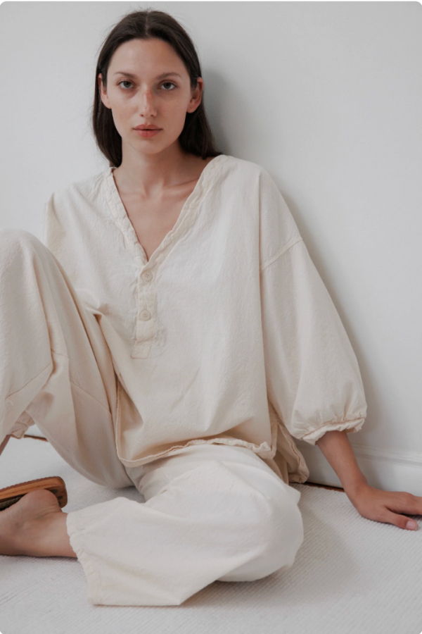 Wol Hide Woven Popover Top - Natural