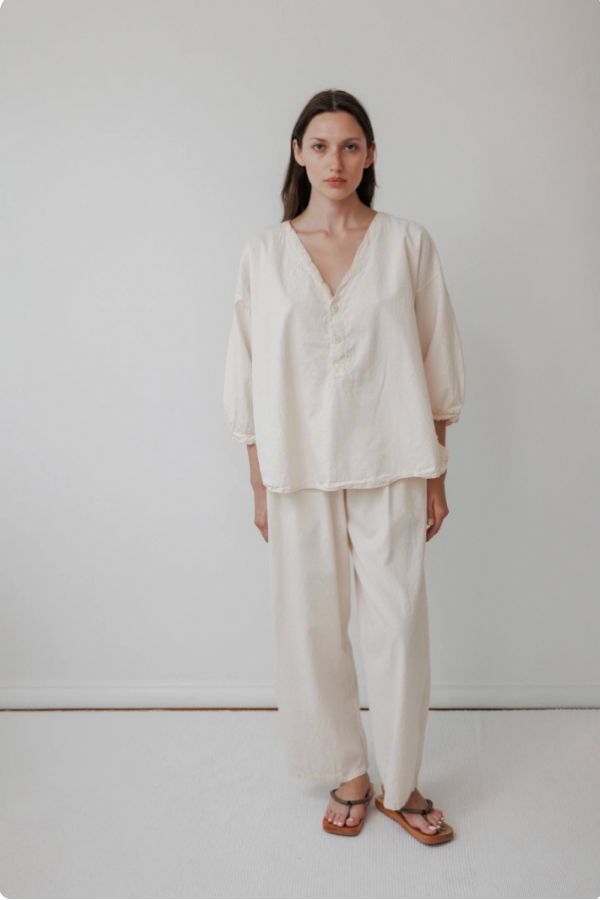 Wol Hide Woven Popover Top - Natural