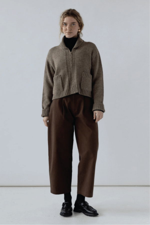 First Rite Highland Wool Zip Up Cardigan - Bark