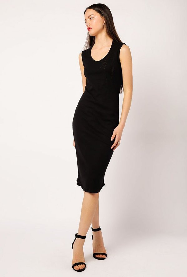 Monrow Open Back Cap Sleeve Dress - BLACK | Garmentory