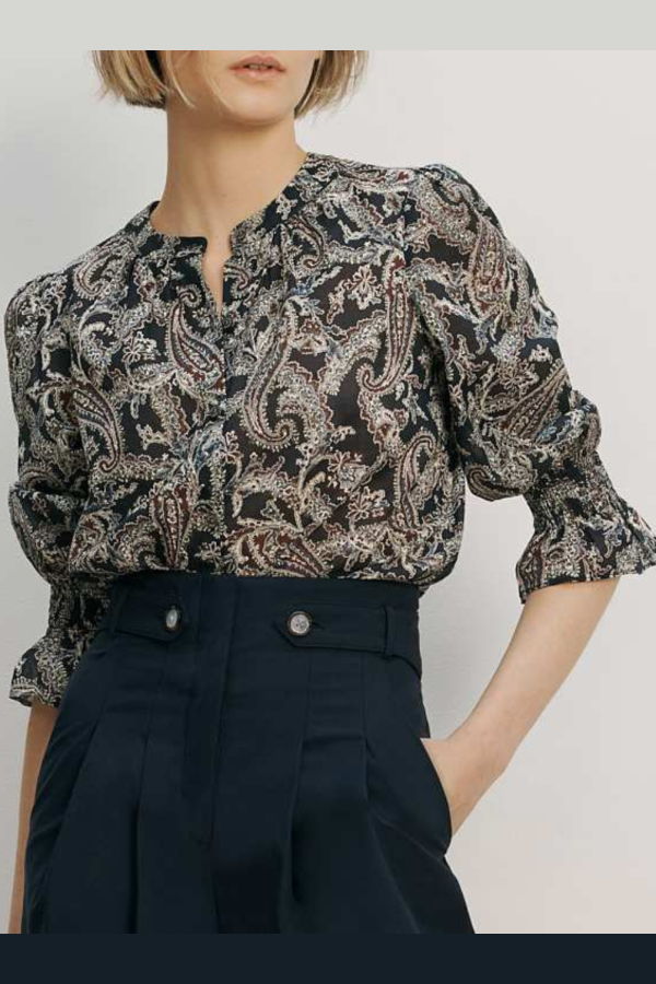Veronica Beard 3/4 Ashlynn Blouse - Navy Multi