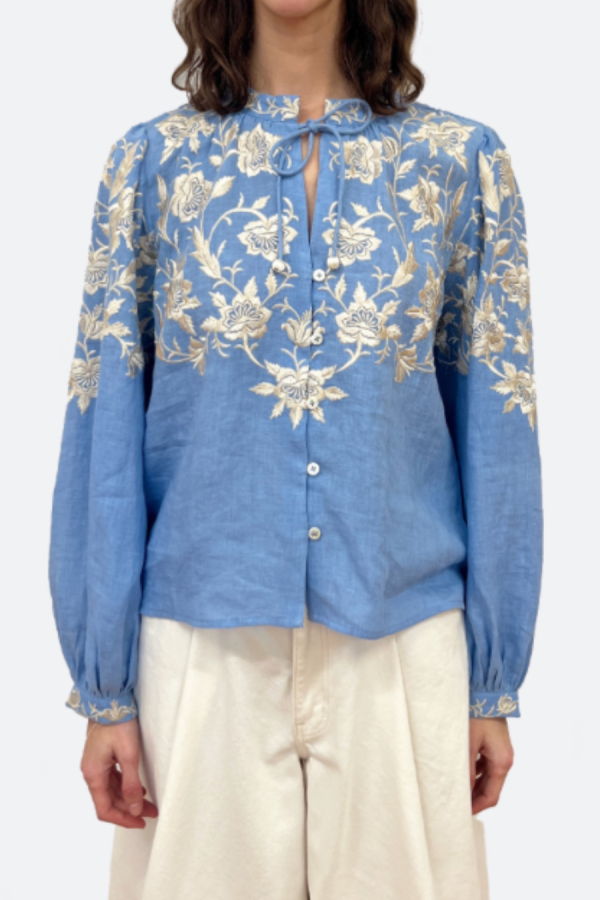 Sea NY Alina Lace Long Sleeve Shirt - Blue