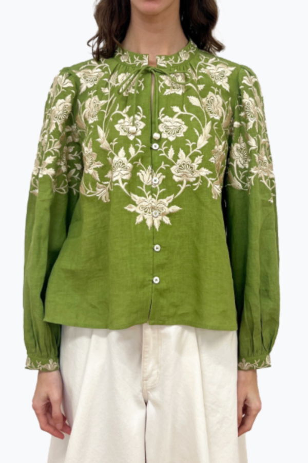 Sea NY Alina Lace Long Sleeve Shirt - Green