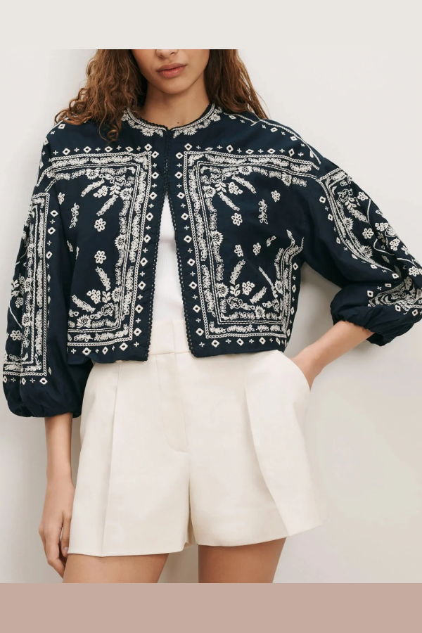 Veronica Beard Drake Embroidered Jacket - Navy