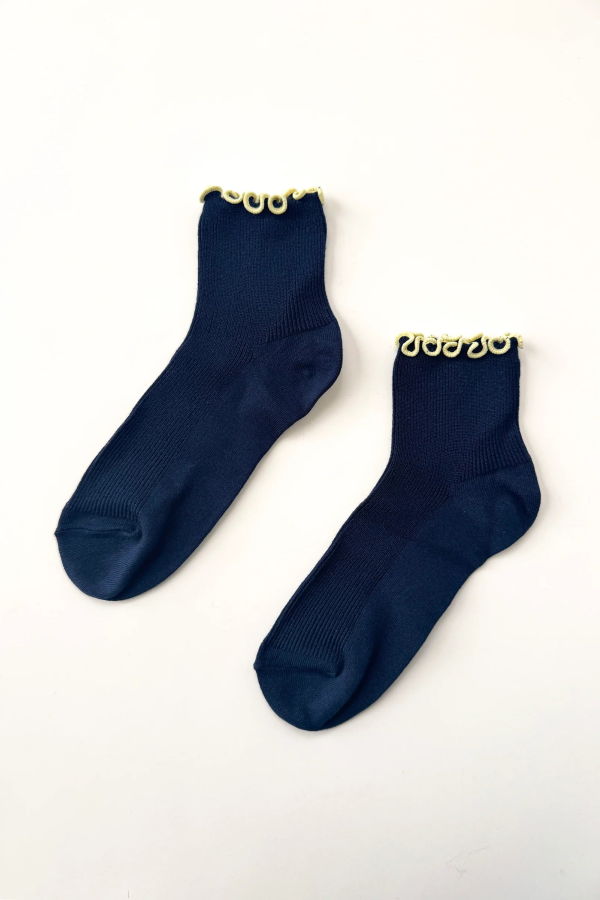 Le Bon Shoppe Petite Ruffled Modal Socks - Navy/Butter