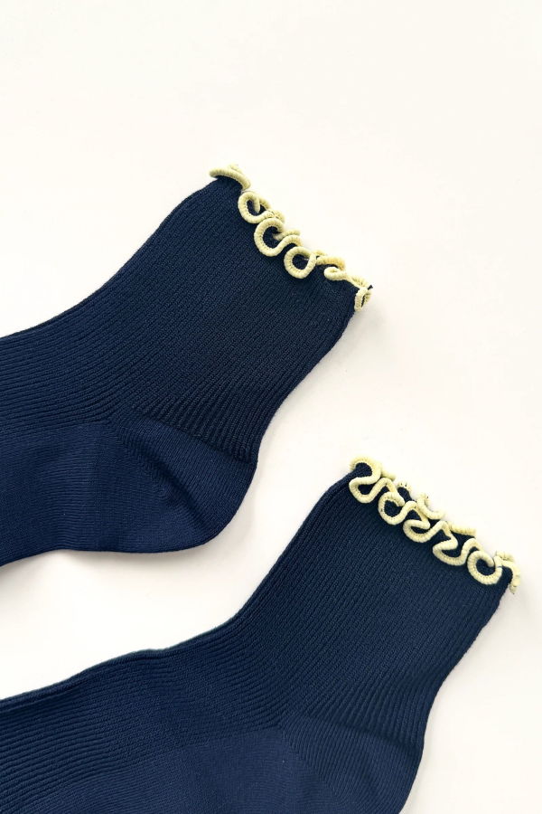 Le Bon Shoppe Petite Ruffled Modal Socks - Navy/Butter