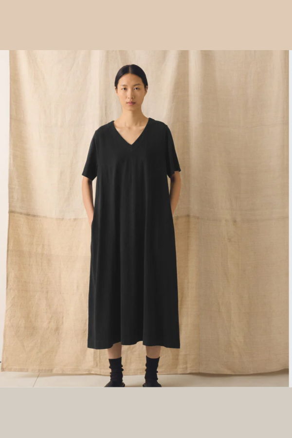 TOAST Cotton Jersey V Neck Dress - Washed Black