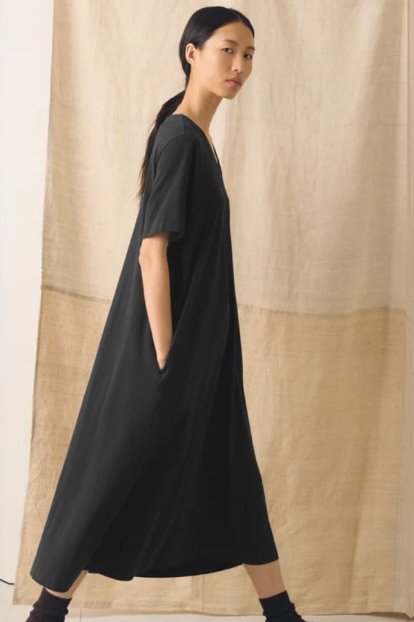 TOAST Cotton Jersey V Neck Dress - Washed Black