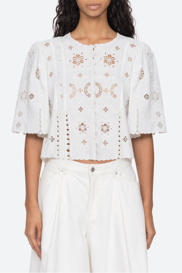 Sea NY Gardener Embroidered Short Sleeve Top - White