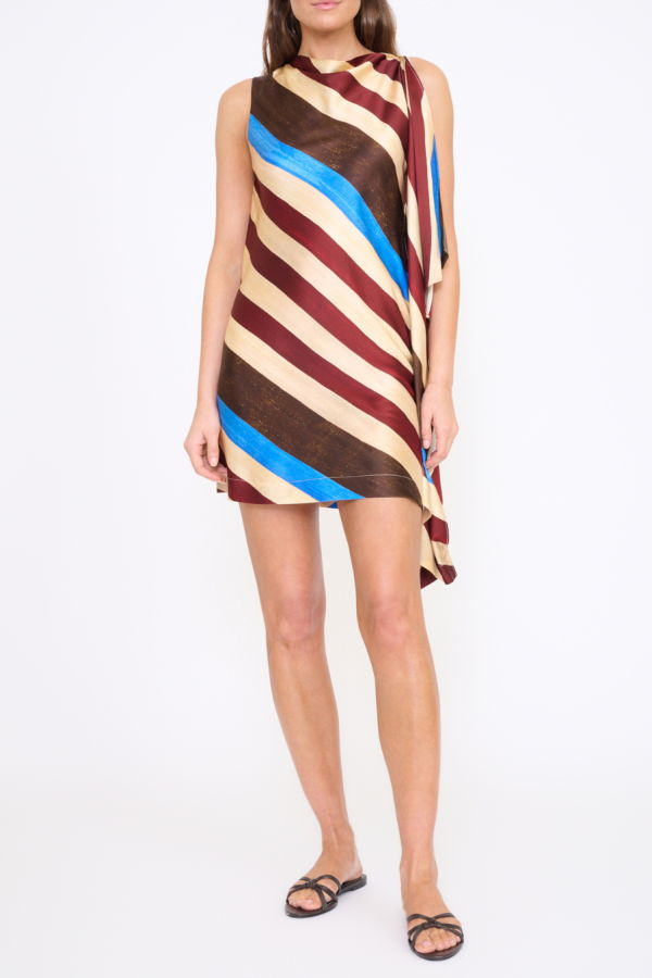 Staud Sabina Silk Dress - Caffe Stripe