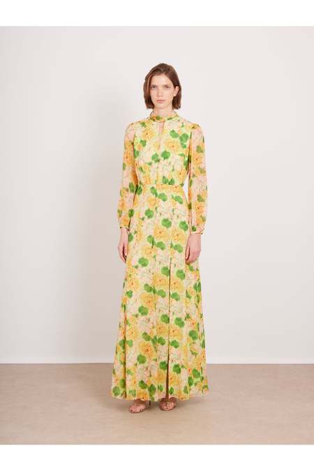 saloni sky flourish fleur midi dress Fleur Midi Dress In Sky Flourish by Saloni at THE MILE