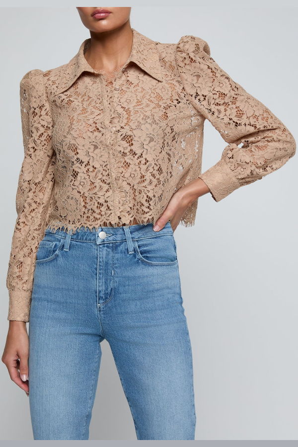 L'agence Anita Lace Button Up Blouse - Cappuccino