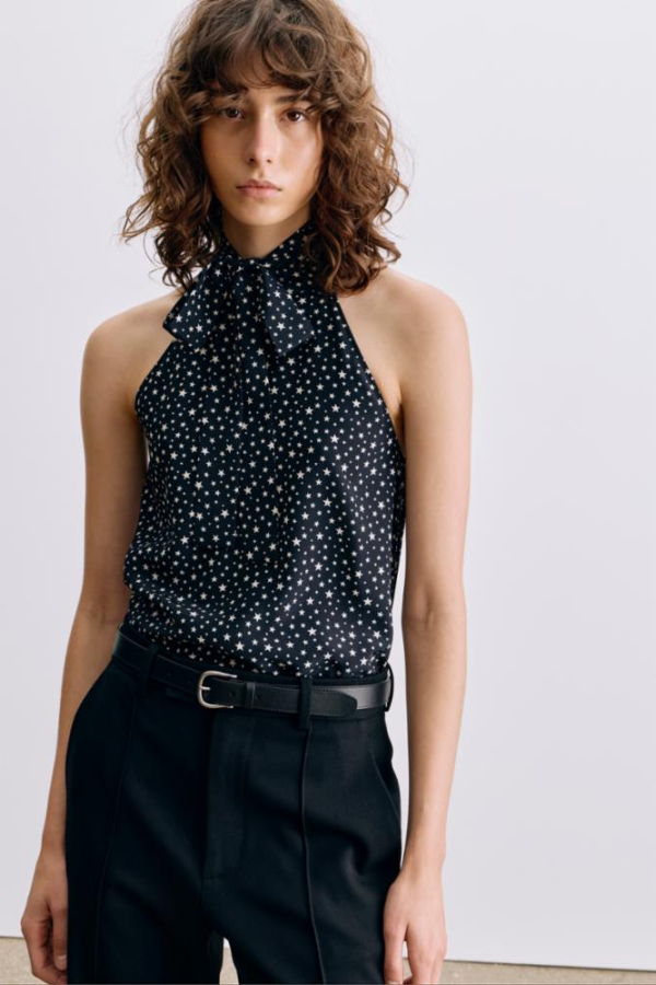 Nili Lotan Alla Halterneck Top - Black/Ivory Star