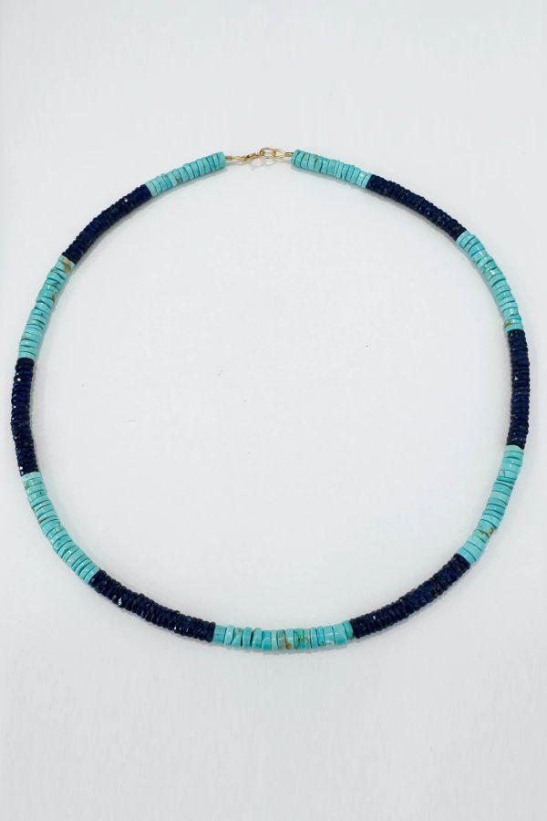 Theodosia Color Blocked Turquoise & Lapis Heishi Necklace