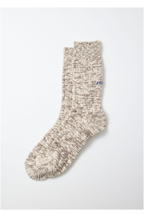 Rototo Organic Cotton Slub Crew Socks - Mocha