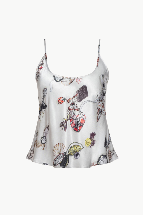 L'Agence Charmy U Neck Cami - Ecru Multi Lock Butterfly