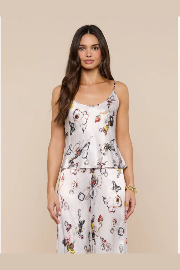 L'Agence Charmy U Neck Cami - Ecru Multi Lock Butterfly