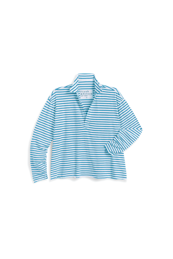 Frank & Eileen Patrick Popover Henley - Turquoise / White Stripe