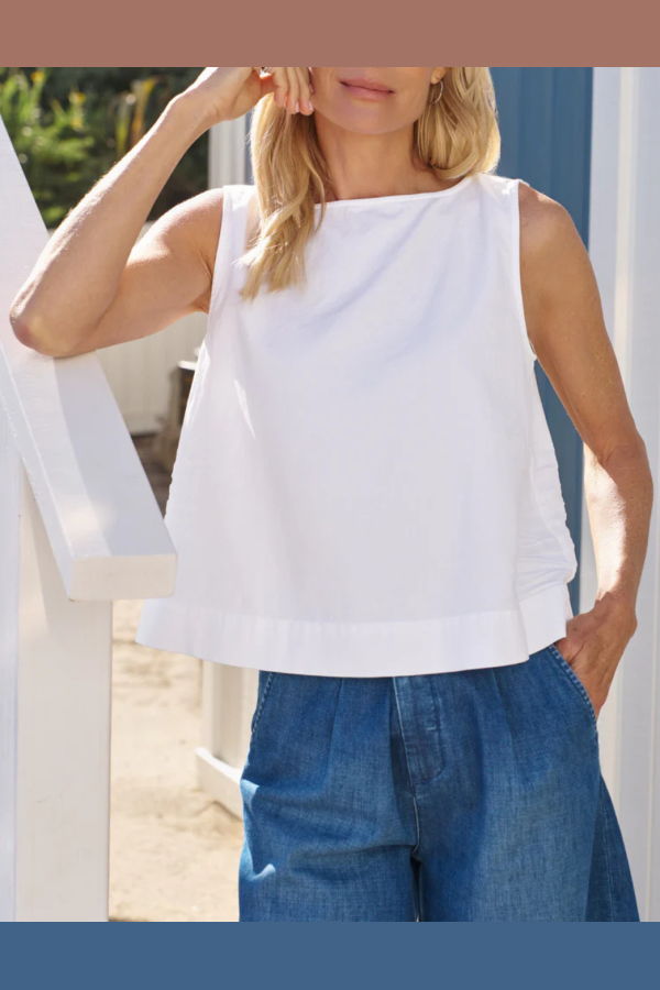 Frank & Eileen Shell Tank - White Tattered Wash Denim