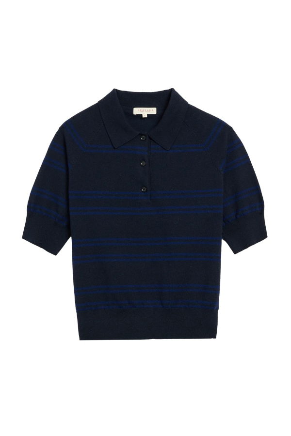 demylee Brea Stripe Polo Knit - Navy / Baltic Blue