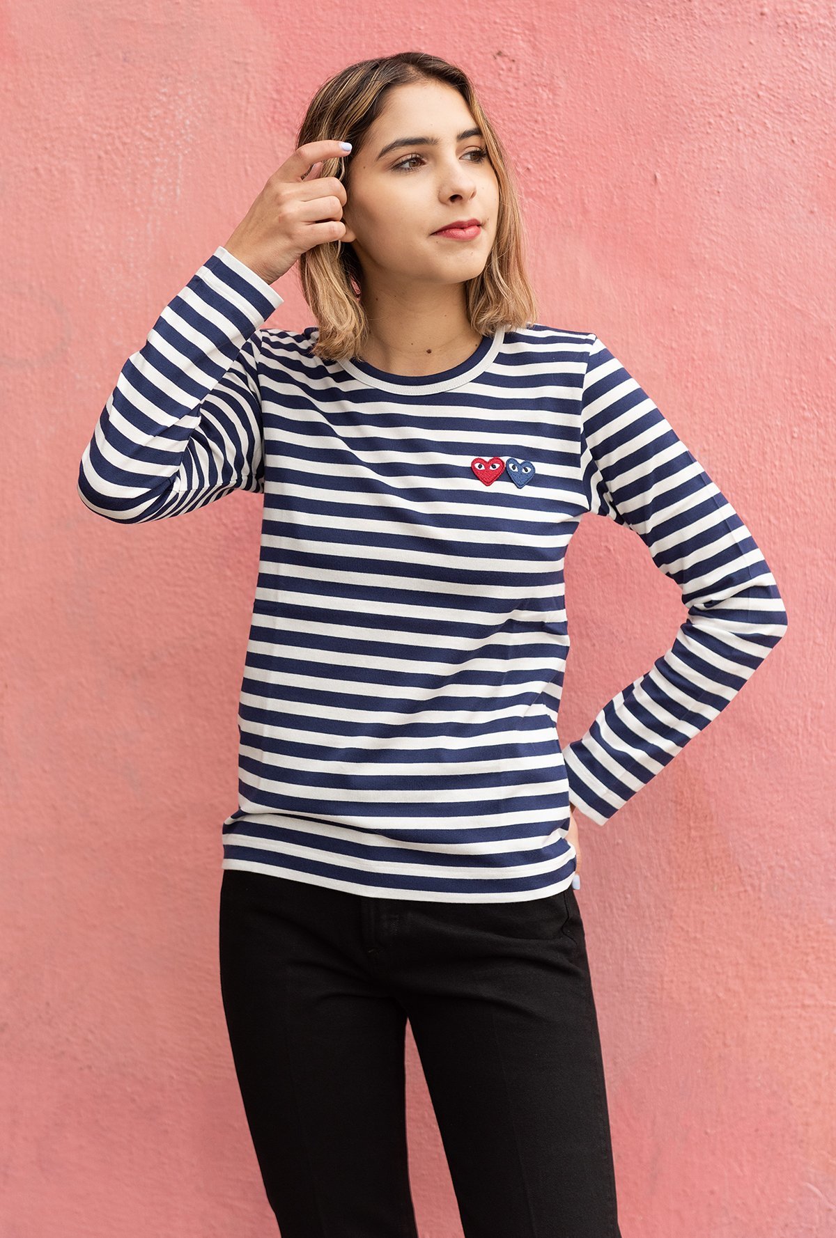 Comme des Garçons Double Heart Emblem Long sleeve Tee - Navy
