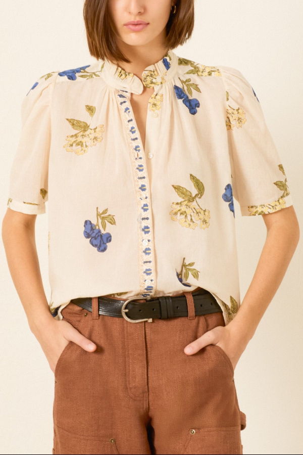 Alix Of Bohemia Winnie Blueberry Flora Shirt - Off White