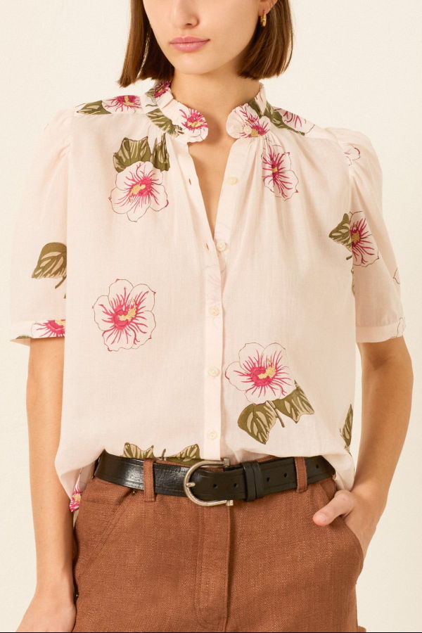 Alix Of Bohemia Winnie Blush Hibiscus Shirt - Off White