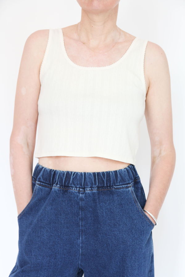 First Rite Crop Pointelle Scoop Tank