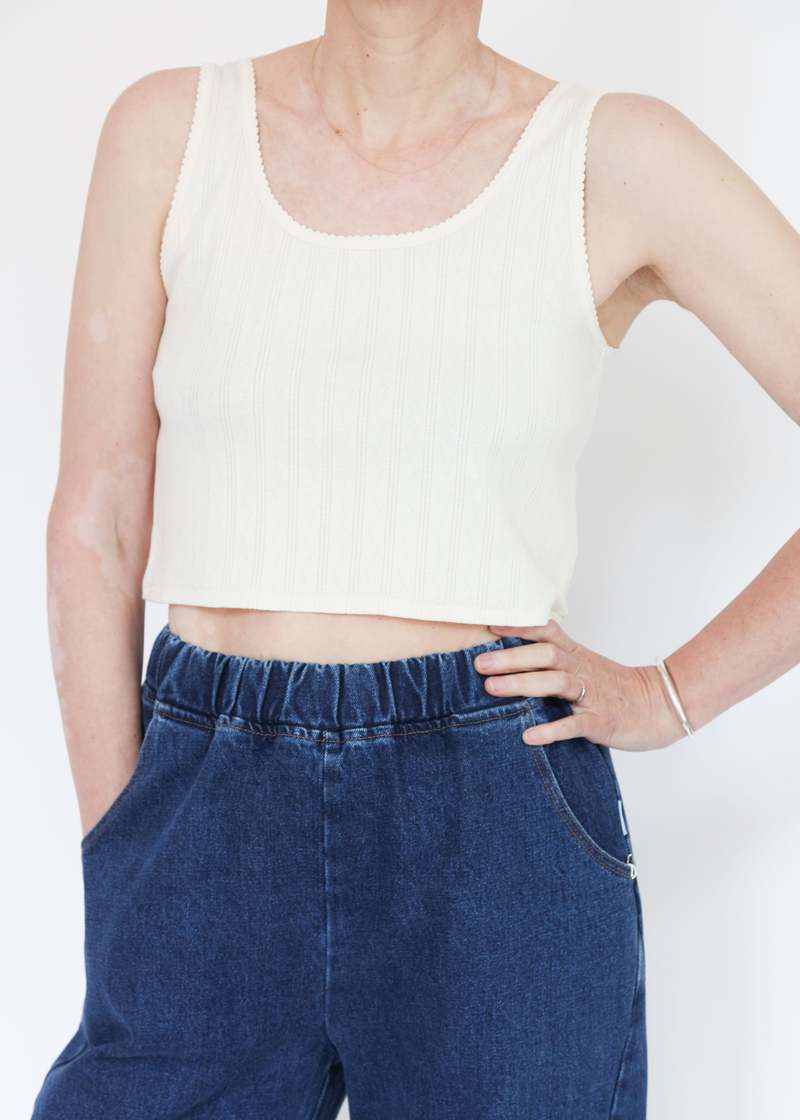 First Rite Crop Pointelle Scoop Tank