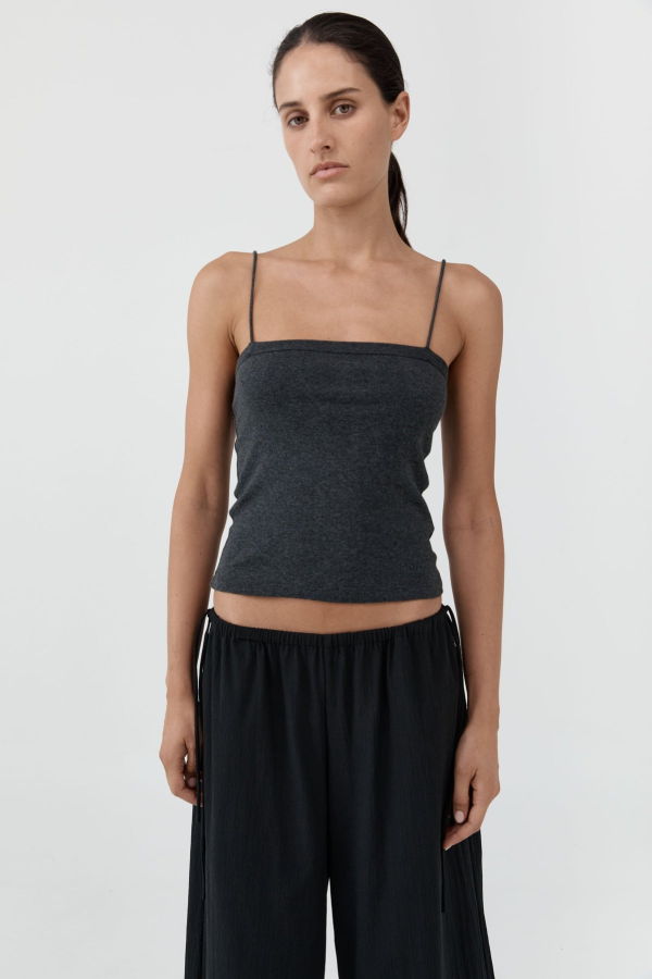 St. Agni Organic Cotton Square Neck Cami - Charcoal Melange