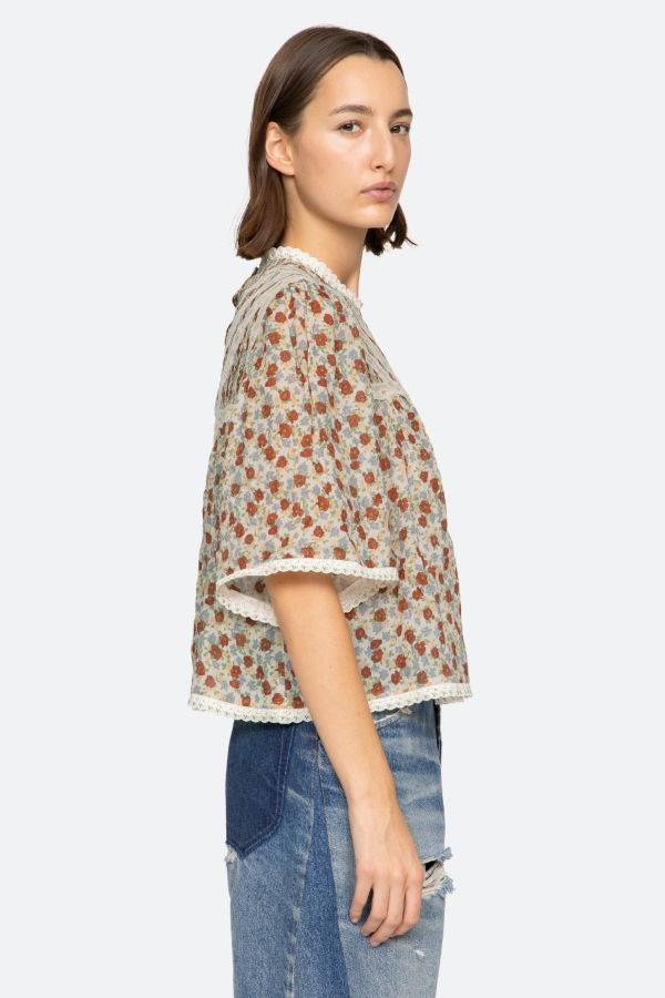Sea NY Viera Print Short Sleeve Blouse