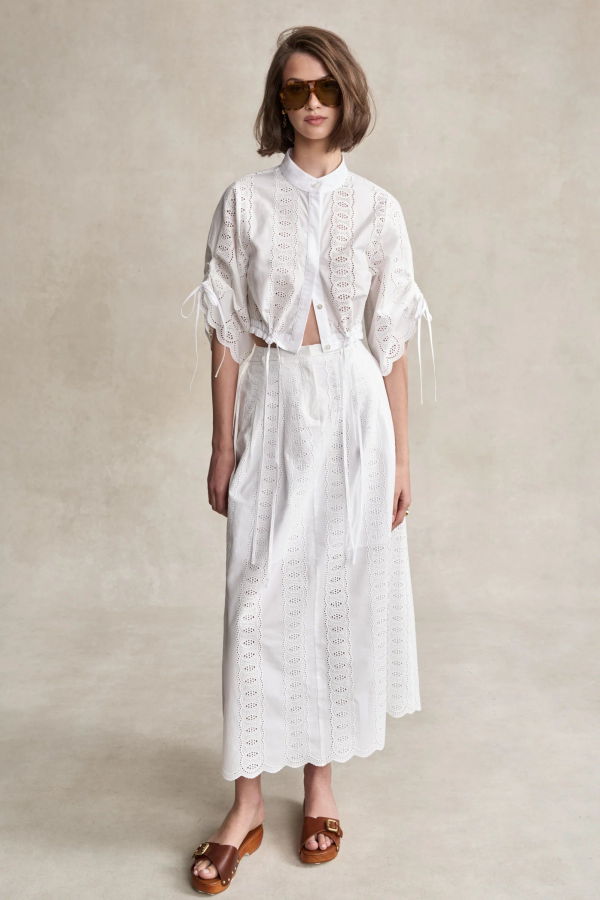 Hevron Amaris Eyelet Skirt - White Eyelet