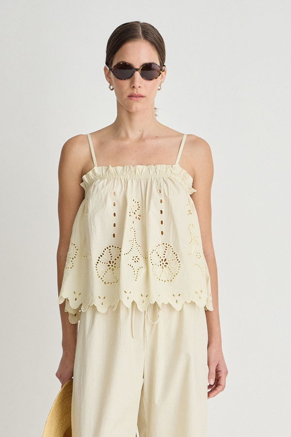Apiece Apart Embroidered Cami Top - Ecru
