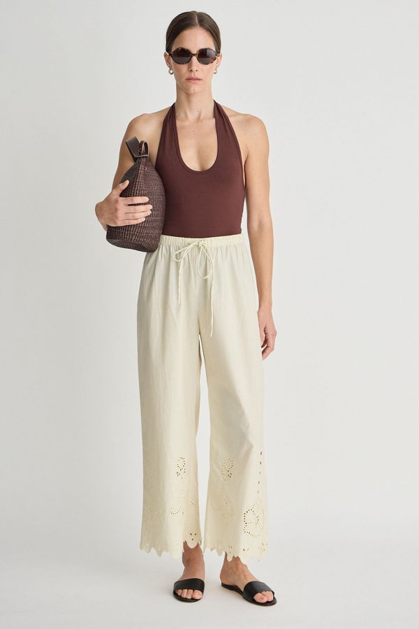 Apiece Apart Embroidered Kari Pull-On Pant - Ecru