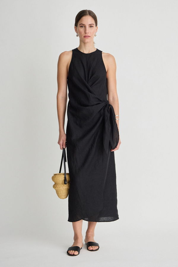 Apiece Apart Gustava Wrap Midi Dress - Black