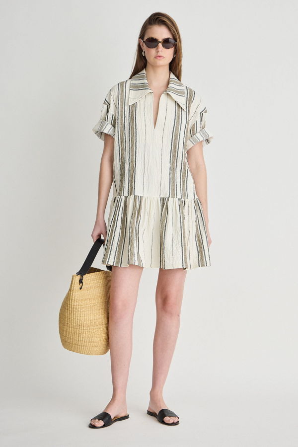 Apiece Apart Stripe Rowen Mini Dress - Affogato Stripe